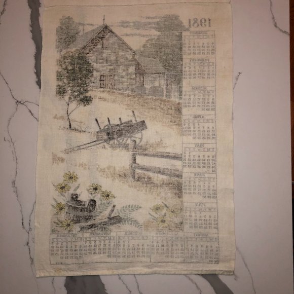 Vintage 1981 Scenic Barn Early American Calendar Tea Towel - Picture 4 of 4